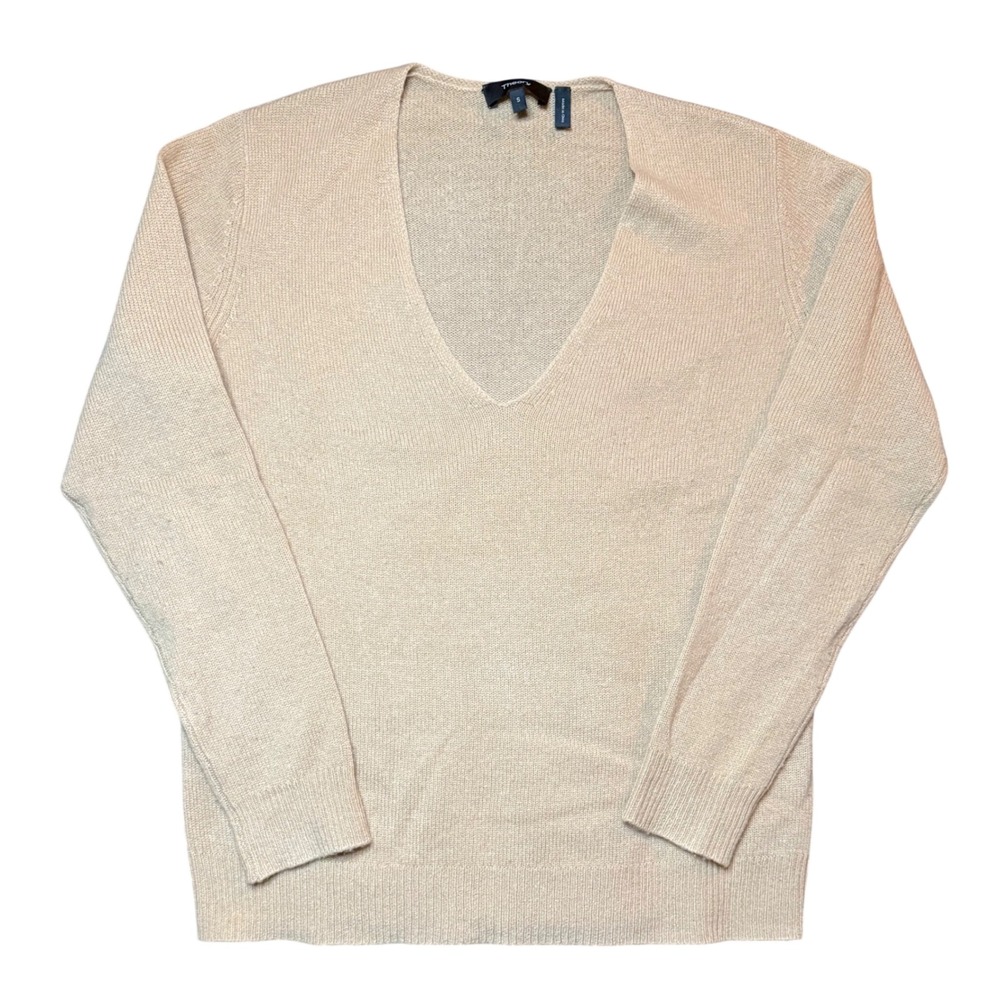 Theory Adrianna RL Sweater Womens S Tan Beige 100% Feather Cashmere V-Neck